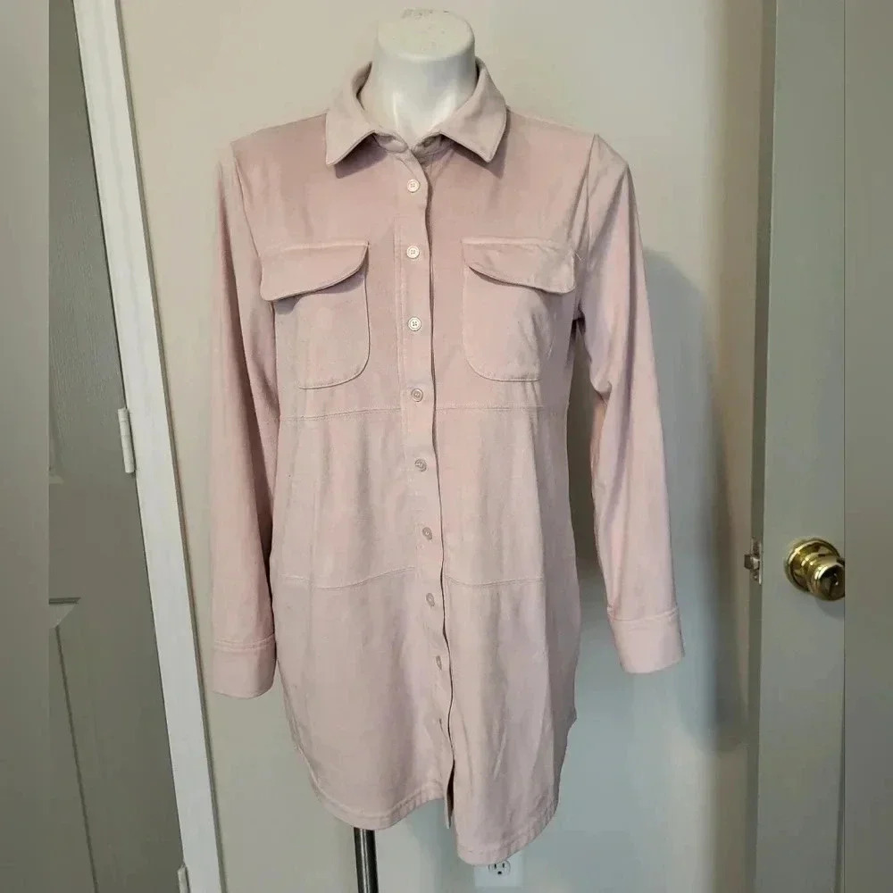 SOFT SURROUNDINGS Faux Suede Button Down Blouse/Shacket(M)